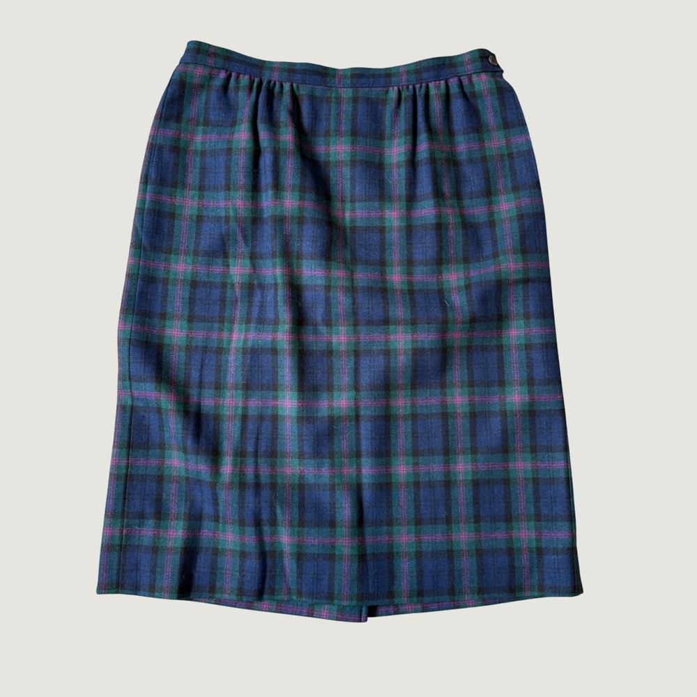 Petite Pendleton Authentic Baird Tartan Virgin Wool Plaid Skirt Blue Green 16P